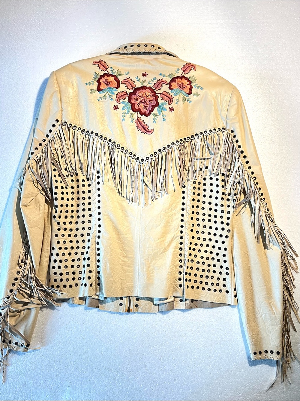 Double D Ranch Cream Leather Fringe Jacket with Embroidered Florals size M - Picture 13 of 16